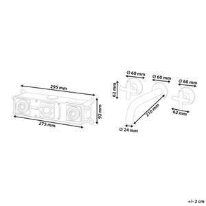 Rubinetto miscelatore per lavabo a parete in ottone color oro con 3 fori e doppia maniglia