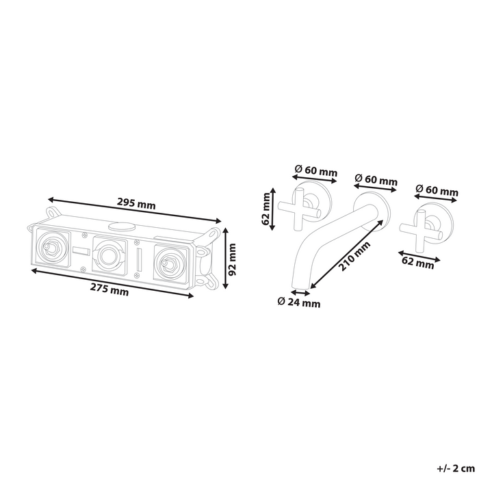 Rubinetto miscelatore per lavabo a parete in ottone color oro con 3 fori e doppia maniglia