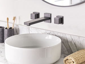 Rubinetto Miscelatore per lavabo a parete in ottone nero 3 fori per rubinetti doppia leva