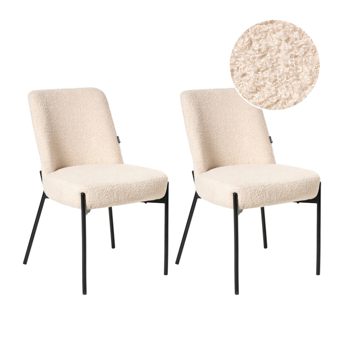 Set di 2 sedie da pranzo imbottite in bouclè beige chiaro senza braccioli Design stile retrò