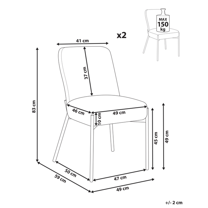 Set di 2 sedie da pranzo imbottite in bouclè beige chiaro senza braccioli Design stile retrò
