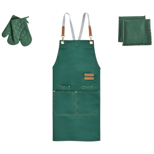 Set da cucina Grembiule Guanti da forno Panni da cucina Verde tessili da cucina