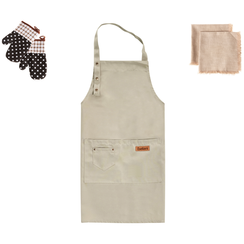 Set da cucina Grembiule Guanti da forno Panni da cucina beige tessili da cucina