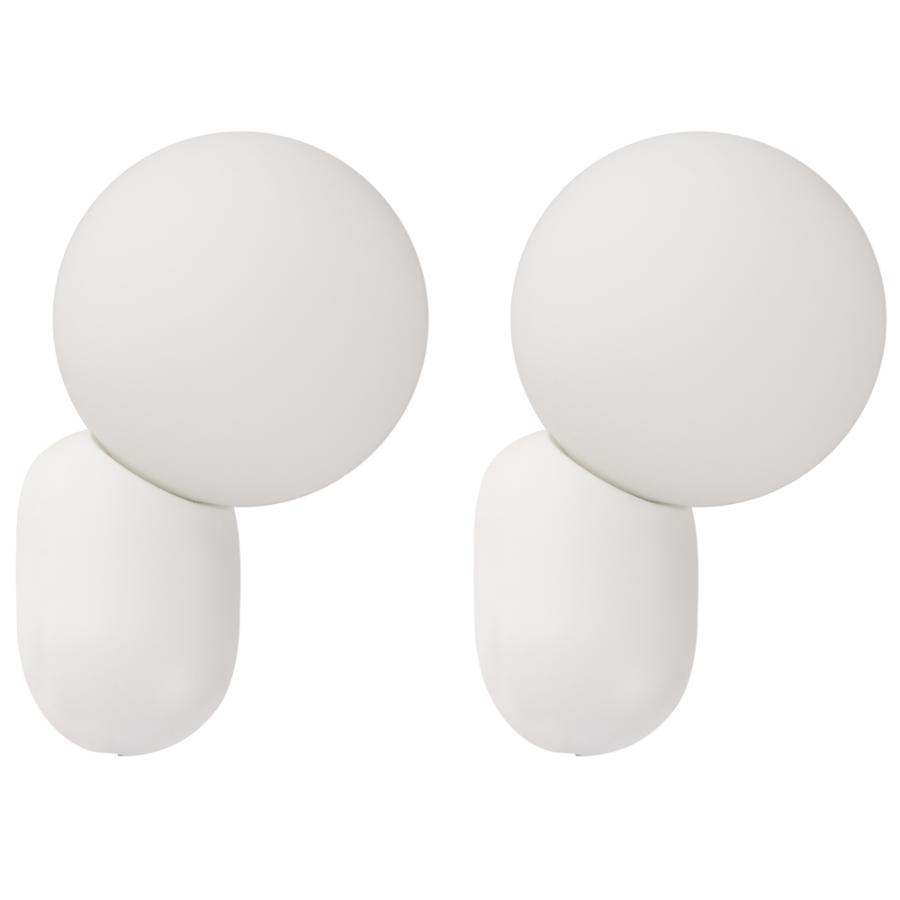 Set di 2 lampade da parete a forma di globo in vetro opalino bianco stile vintage