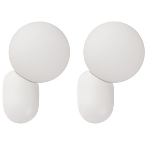 Set di 2 lampade da parete a forma di globo in vetro opalino bianco stile vintage
