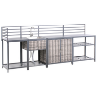 Set cucina da esterno 4 elementi in alluminio e PE Rattan con lavello grigio leva cucino da esterno