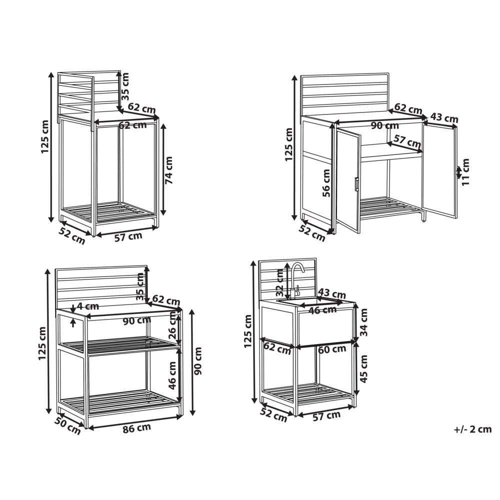 Set cucina da esterno 4 elementi in alluminio e PE Rattan con lavello grigio leva cucino da esterno