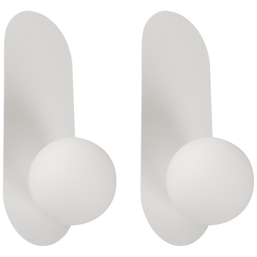 Set di 2 lampade da parete ovali con paralumi a globo in vetro bianco stile retrò
