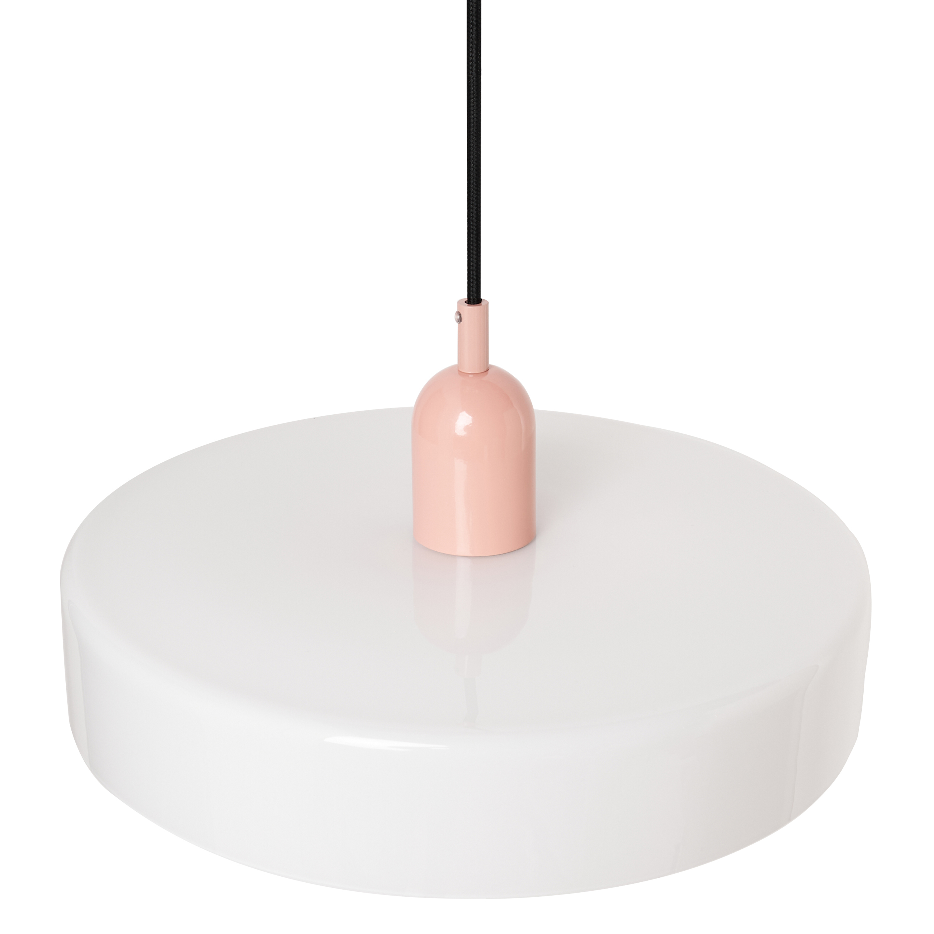 Lampadario tondo in vetro con paralume a globo bianco stile moderno