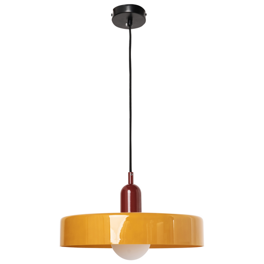 Lampadario tondo in vetro con paralume a globo giallo stile moderno