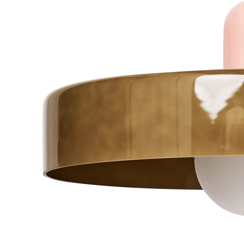 Lampadario tondo in vetro con paralume a globo verde oliva stile moderno