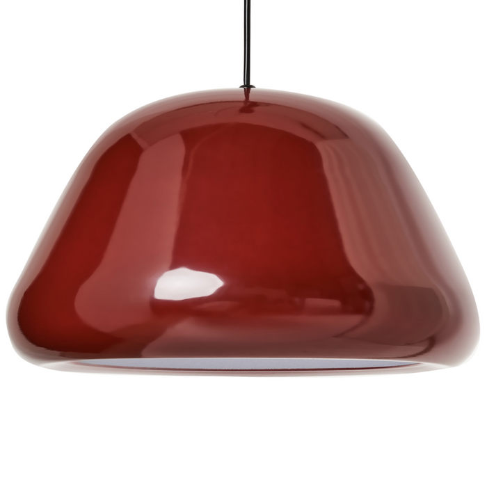 Lampada a sospensione in metallo rosso lucido moderna di ispirazione vintage di forma arrotondata