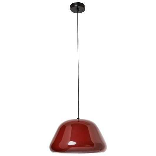 Lampada a sospensione in metallo rosso lucido moderna di ispirazione vintage di forma arrotondata