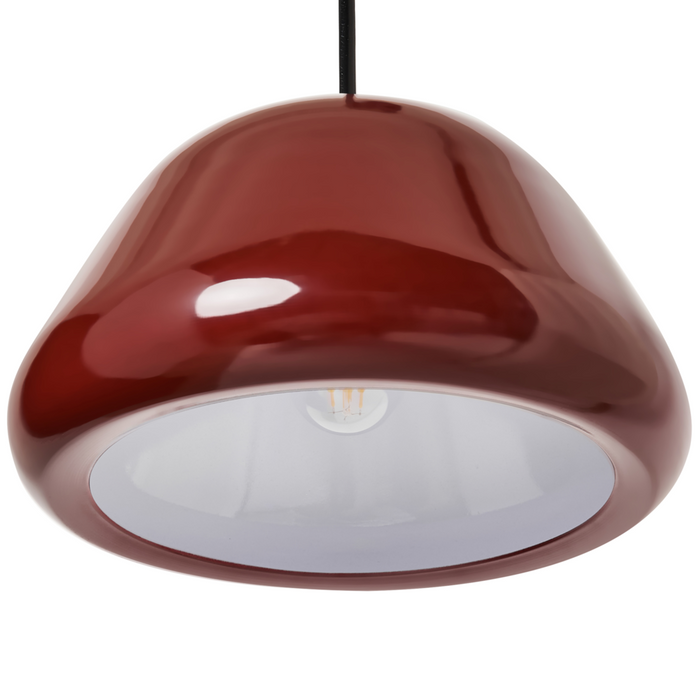 Lampada a sospensione in metallo rosso lucido moderna di ispirazione vintage di forma arrotondata