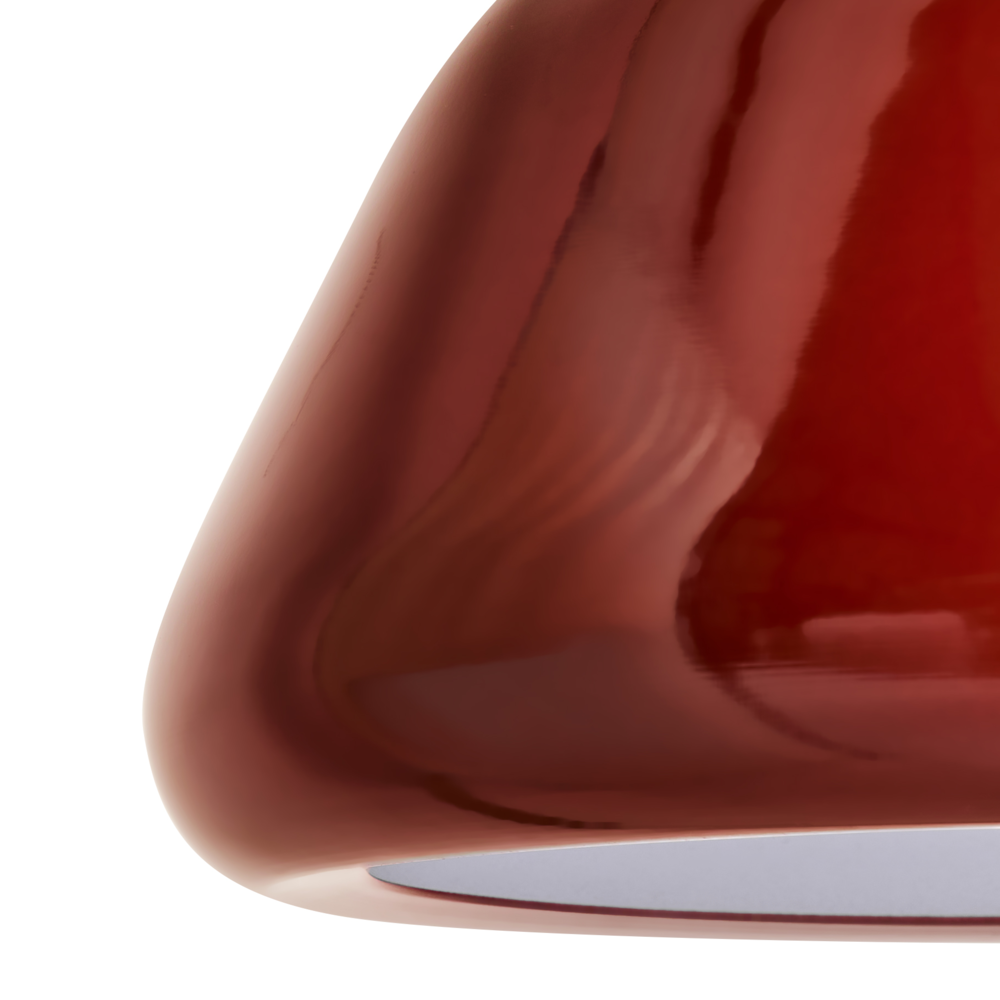 Lampada a sospensione in metallo rosso lucido moderna di ispirazione vintage di forma arrotondata