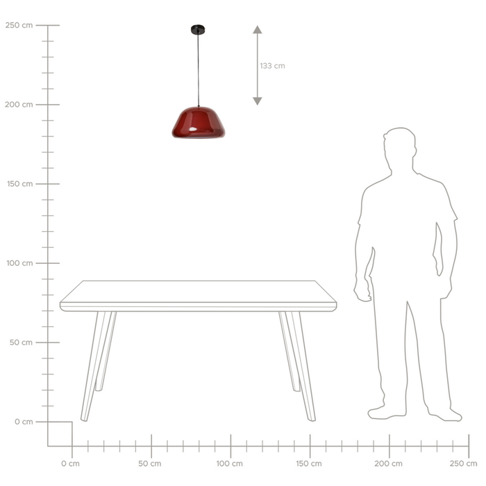 Lampada a sospensione in metallo rosso lucido moderna di ispirazione vintage di forma arrotondata