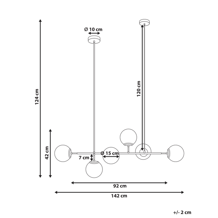 Lampadario in metallo con 6 paralumi in vetro oro stile glamour