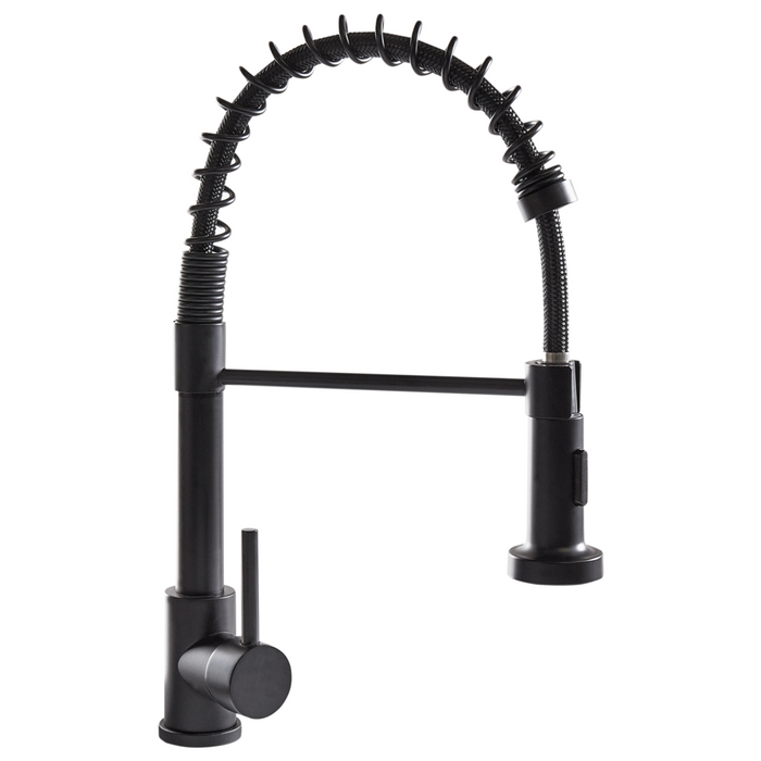 Rubinetto da cucina moderno rubinetto miscelatore a spruzzo estraibile bobina a molla in acciaio inox finitura opaca bocca girevole nero