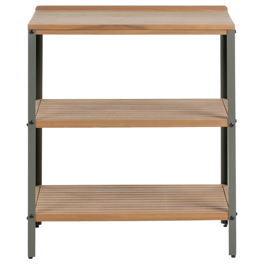 Isola da giardino in legno di acacia 2 ripiani 50 x 80 x 92 cm Piano in legno massello marrone Giardino Cucina Sala da pranzo