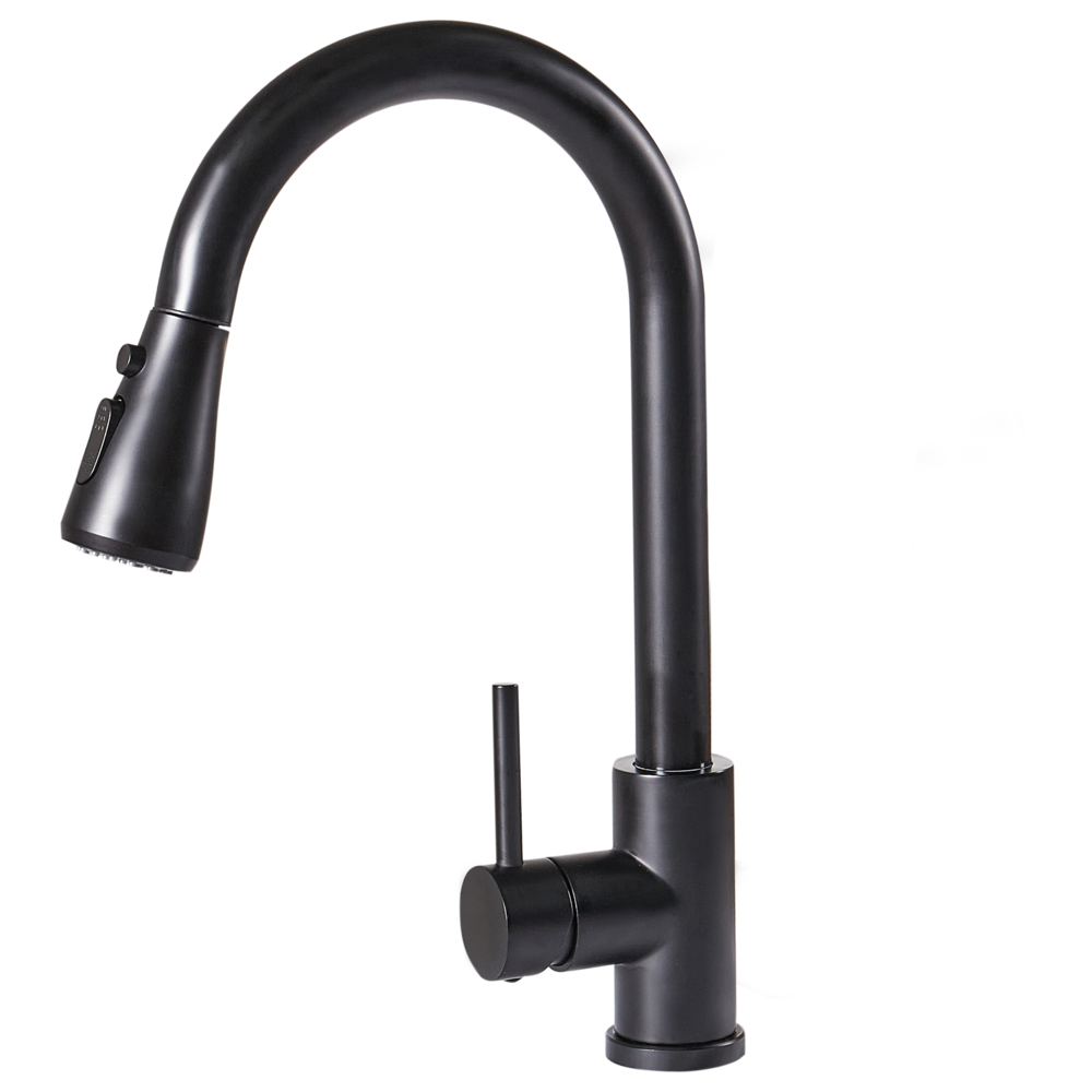 Rubinetto da cucina moderno rubinetto miscelatore a spruzzo estraibile bobina a molla in acciaio inossidabile beccuccio girevole nero