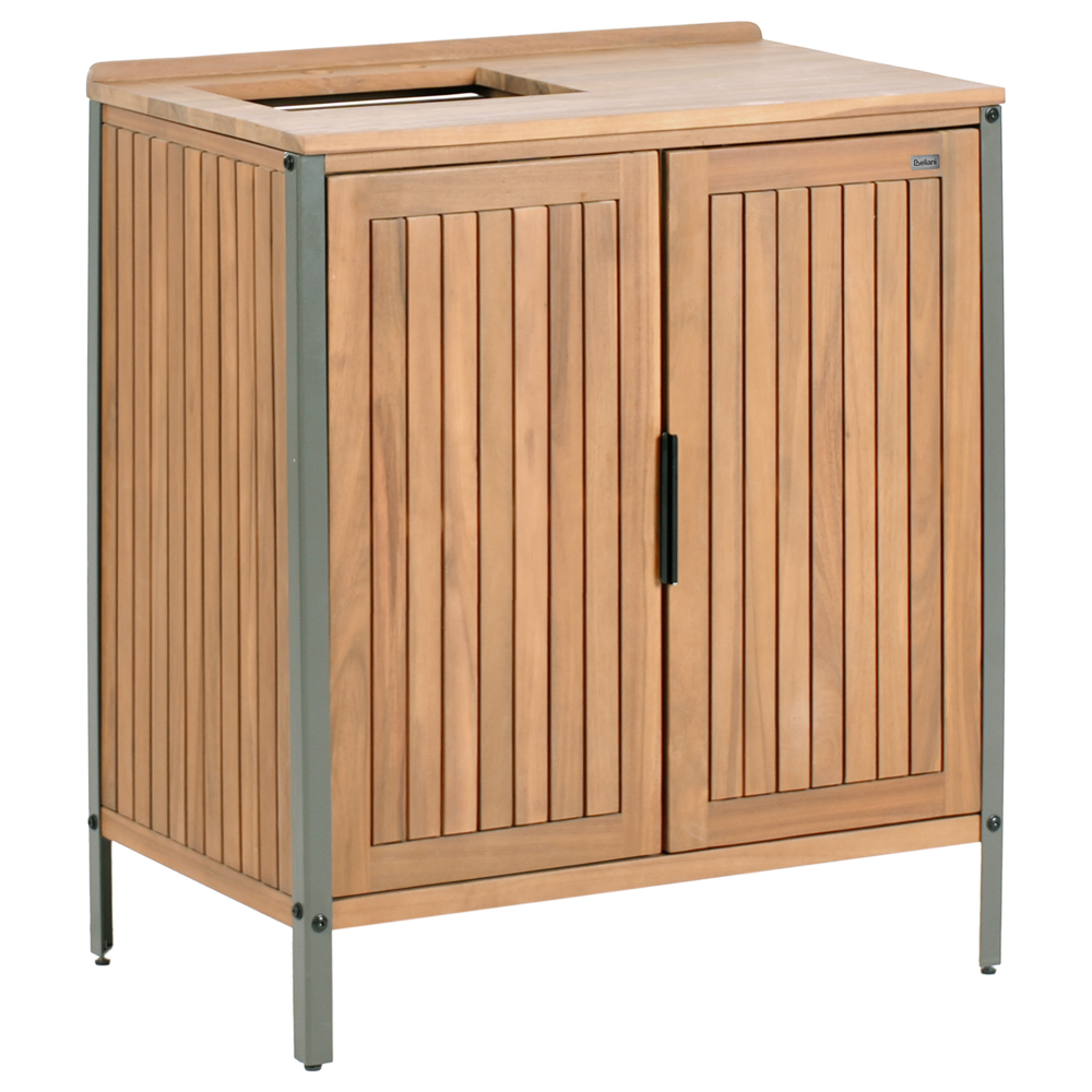 Mobile da giardino in legno di acacia a 2 ante e 2 ripiani con lavello e rubinetto 50 x 80 x 92 cm Piano in legno massiccio Marrone Giardino Cucina Pranzo