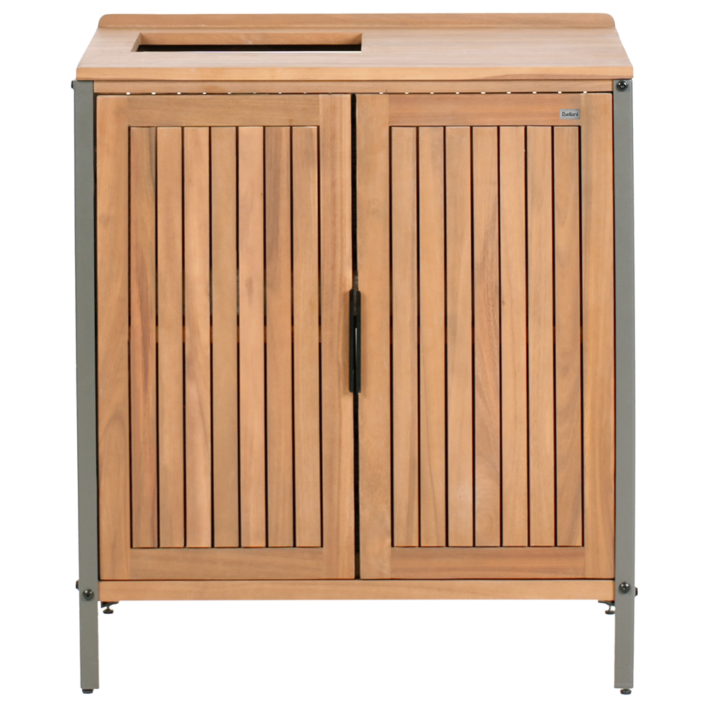 Mobile da giardino in legno di acacia a 2 ante e 2 ripiani con lavello e rubinetto 50 x 80 x 92 cm Piano in legno massiccio Marrone Giardino Cucina Pranzo