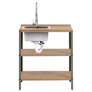 Isola da esterno marrone con lavello in legno d'acacia 2 ripiani con top 50 x 80 x 92 cm Cucina da giardino