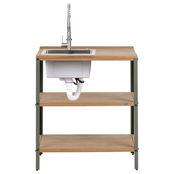 Isola da esterno marrone con lavello in legno d'acacia 2 ripiani con top 50 x 80 x 92 cm Cucina da giardino