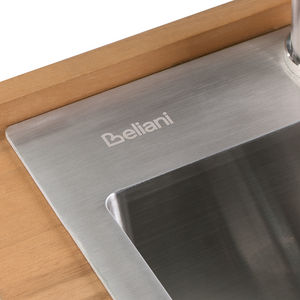 Isola da esterno marrone con lavello in legno d'acacia 2 ripiani con top 50 x 80 x 92 cm Cucina da giardino