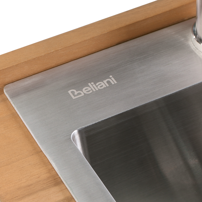 Isola da esterno marrone con lavello in legno d'acacia 2 ripiani con top 50 x 80 x 92 cm Cucina da giardino