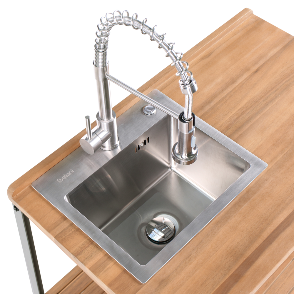 Isola da esterno marrone con lavello in legno d'acacia 2 ripiani con top 50 x 80 x 92 cm Cucina da giardino