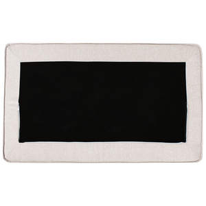 Divano 2 posti ad angolo con schienale in tessuto imbottito e cuscini beige chiaro lato sinistro stile moderno