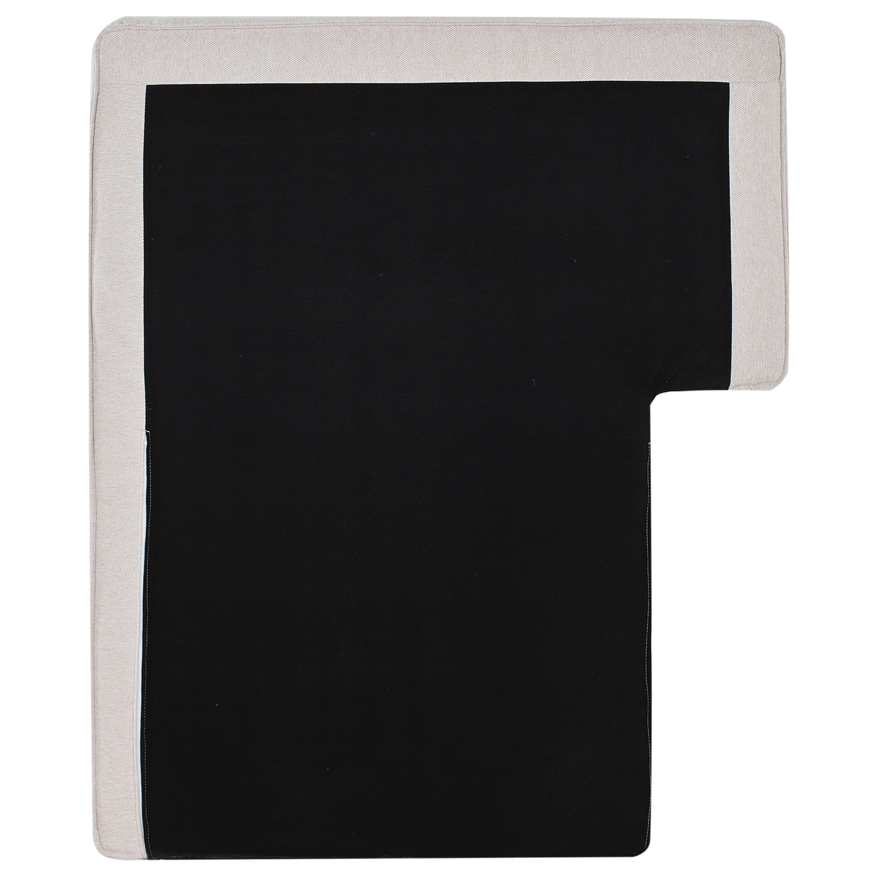 Divano 2 posti ad angolo con schienale in tessuto imbottito e cuscini beige chiaro lato sinistro stile moderno