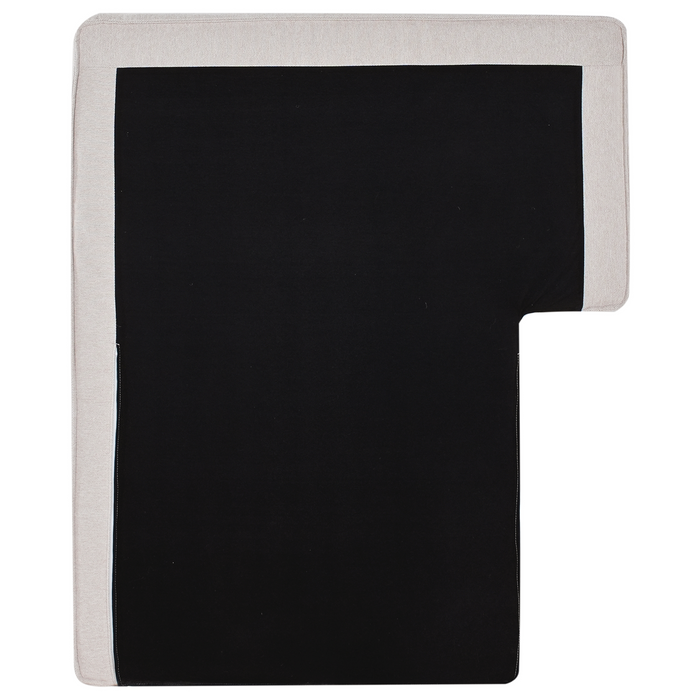 Divano 2 posti ad angolo con schienale in tessuto imbottito e cuscini beige chiaro lato sinistro stile moderno