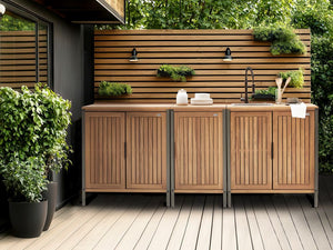 Mobile da cucina per esterni marrone con lavello in legno d'acacia nero con lavello 2 ripiani 2 ante 50 x 80 x 92 cm Giardino Cucina Pranzo