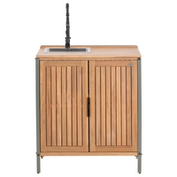 Mobile da cucina per esterni marrone con lavello in legno d'acacia nero con lavello 2 ripiani 2 ante 50 x 80 x 92 cm Giardino Cucina Pranzo