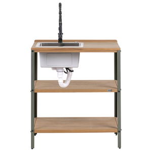 Isola da cucina per esterni marrone e nera con lavello in legno d'acacia 2 ripiani con top 50 x 80 x 92 cm Giardino Cucina Pranzo