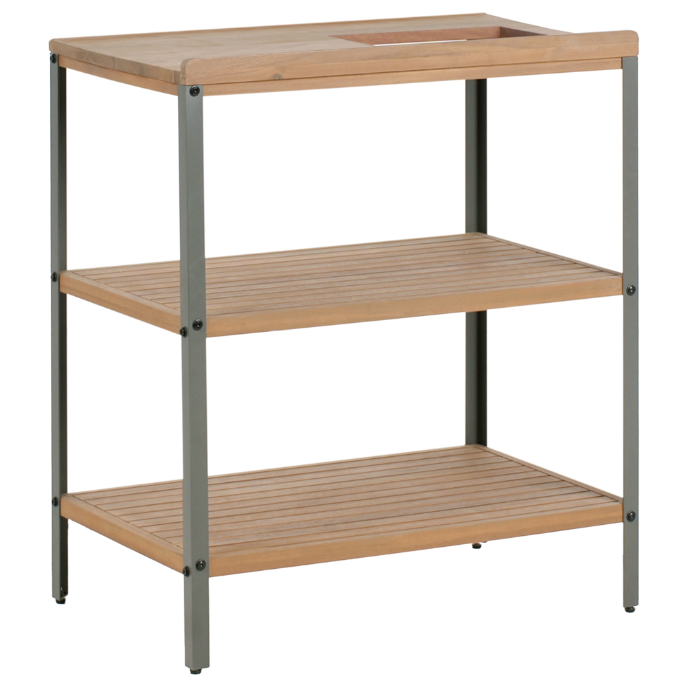 Isola da cucina per esterni marrone e nera con lavello in legno d'acacia 2 ripiani con top 50 x 80 x 92 cm Giardino Cucina Pranzo