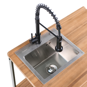 Isola da cucina per esterni marrone e nera con lavello in legno d'acacia 2 ripiani con top 50 x 80 x 92 cm Giardino Cucina Pranzo