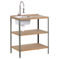 Cucina da esterno 3 elementi in legno di acacia con lavello e rubinetto in acciaio inox in legno massiccio marrone