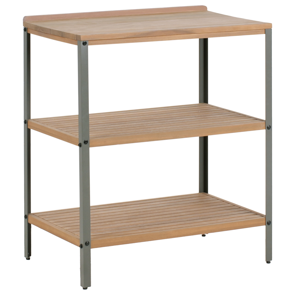 Cucina da esterno 3 elementi in legno di acacia con lavello e rubinetto in acciaio inox in legno massiccio marrone