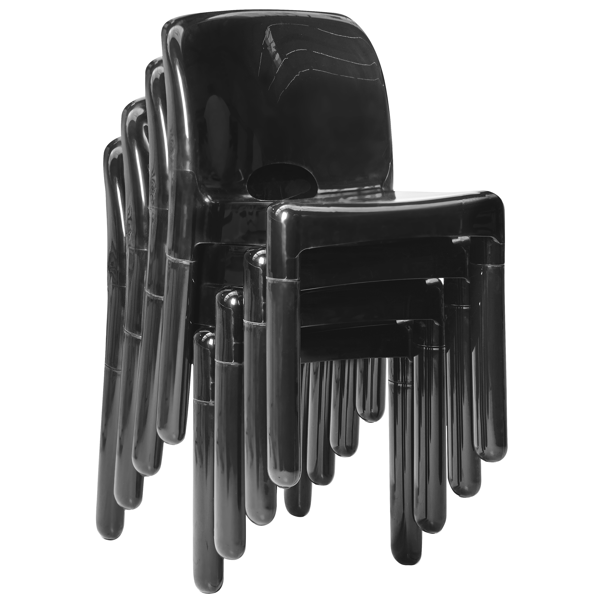 Set di 4 sedie da pranzo in plastica per interni e per esterni senza braccioli impilabili nero stile minimalista