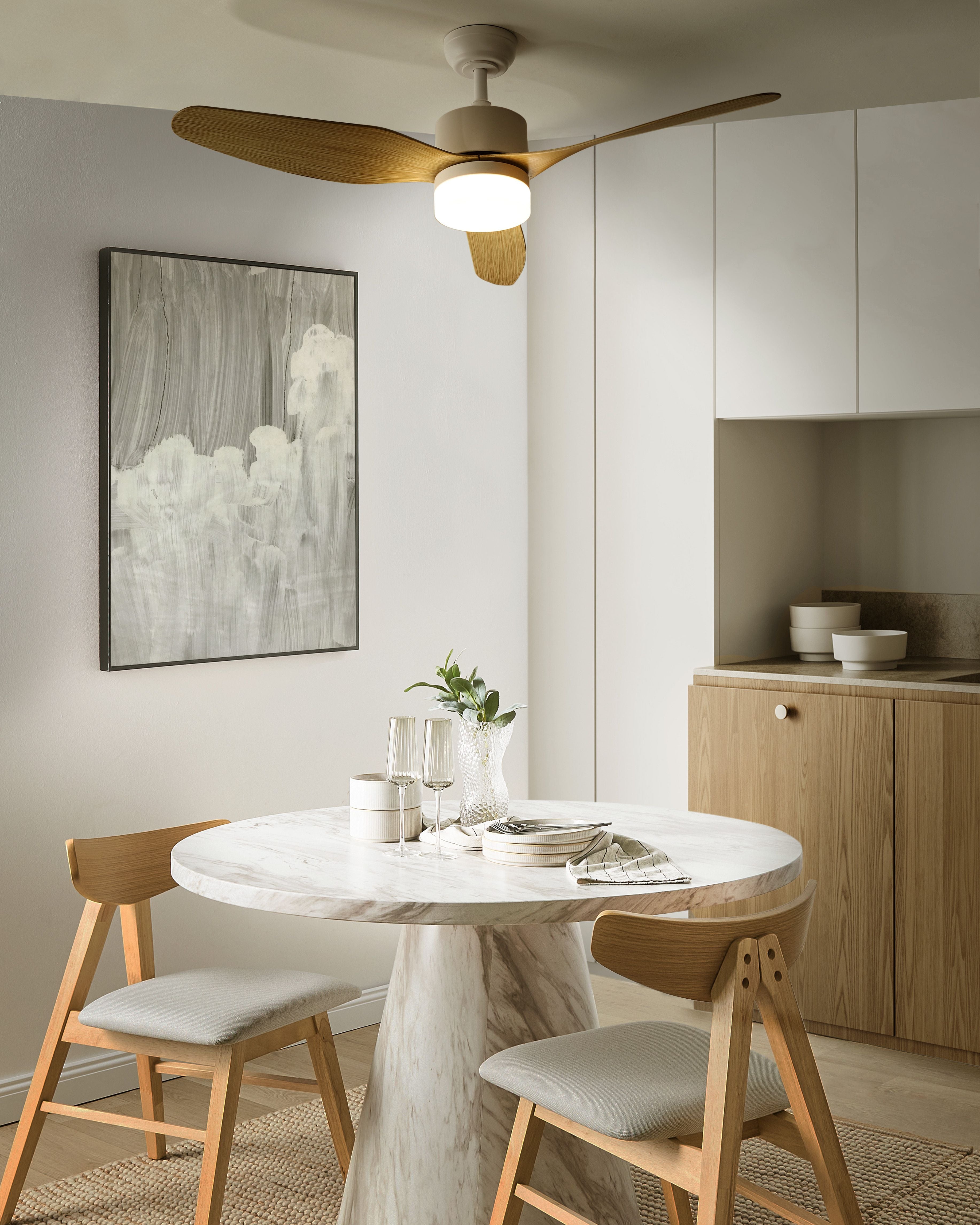 Lampadario con Ventilatore Radiocomandato marrone chiaro 3 velocità timer regolazione della luce