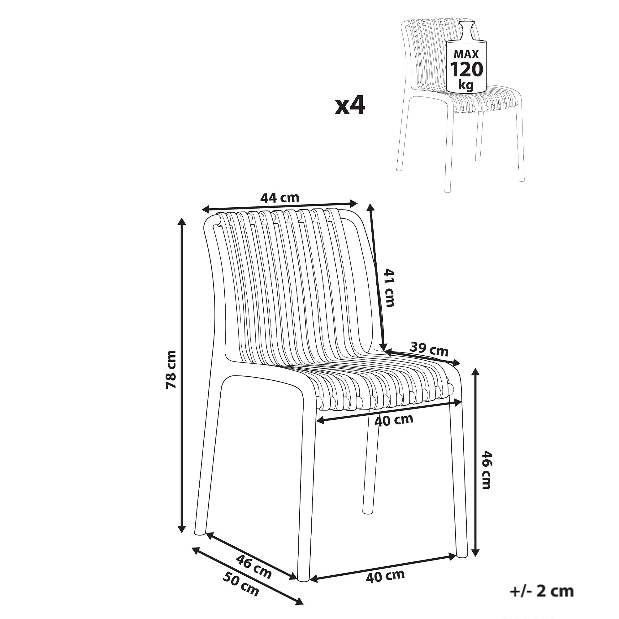 Set di 4 sedie da pranzo in plastica per esterni senza braccioli impilabili Verde chiaro stile minimalista