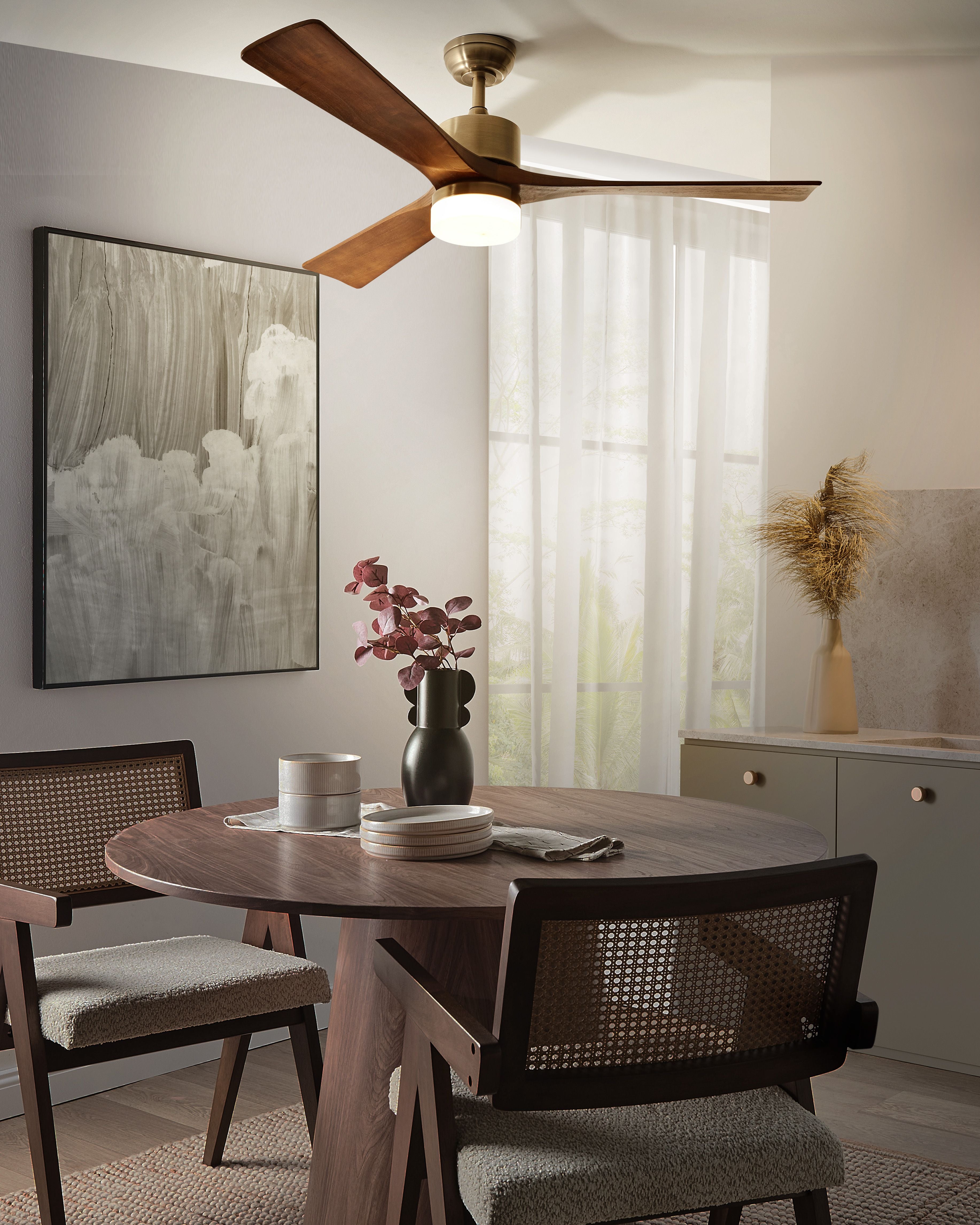 Lampadario con Ventilatore Radiocomandato Ottone Con Telecomando 3 Velocità Luce Timer Stile Moderno