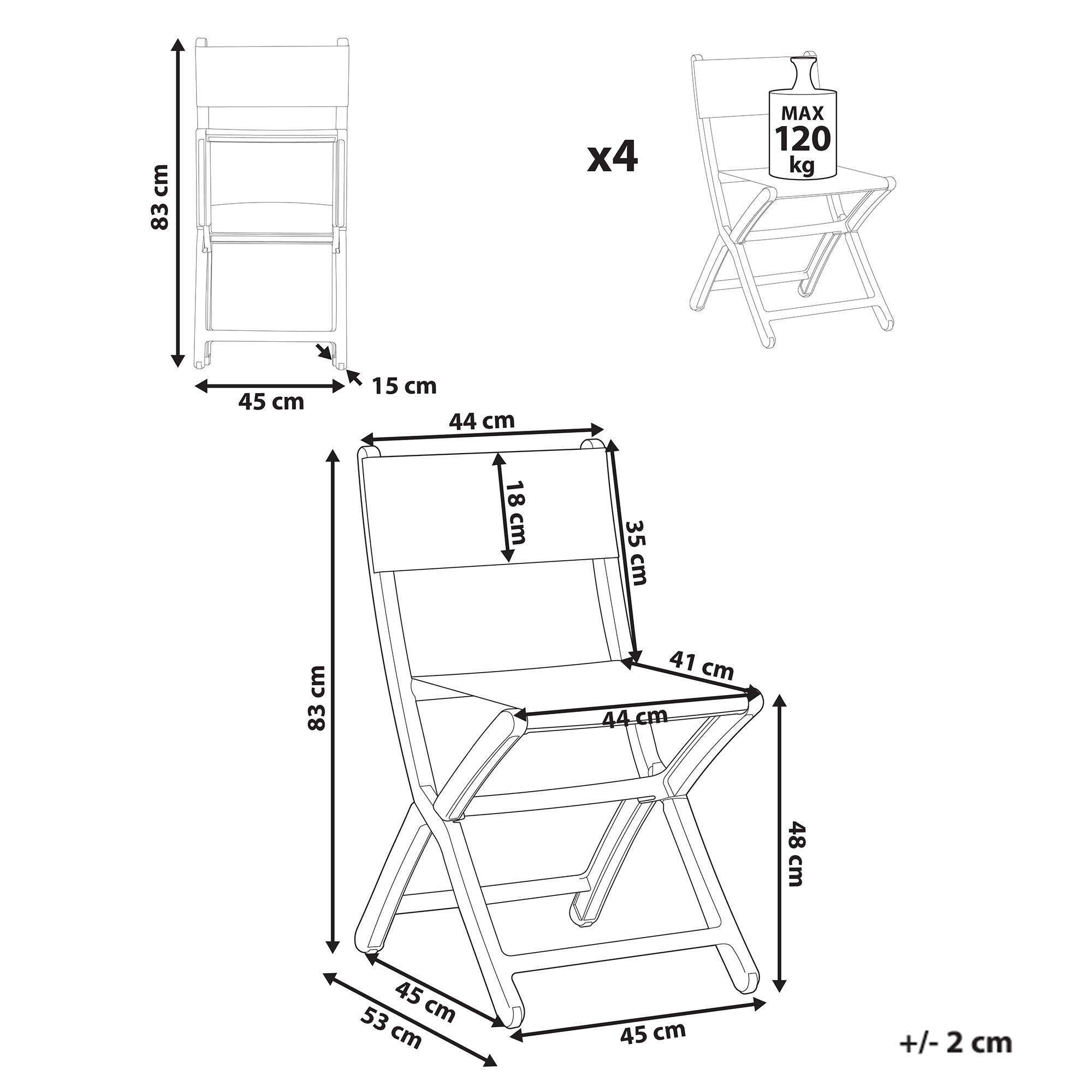 Set di 4 sedie da pranzo in plastica per esterni senza braccioli pieghevoli grigio scuro stile minimalista