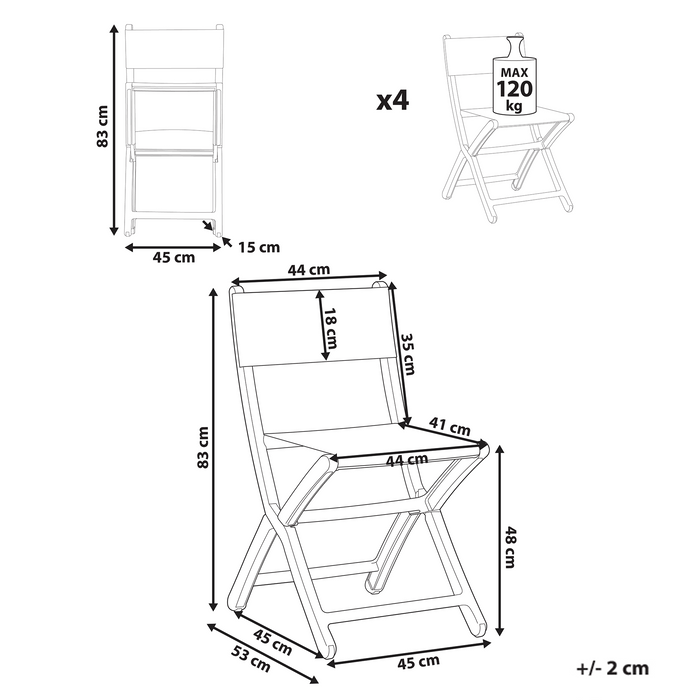 Set di 4 sedie da pranzo in plastica per esterni senza braccioli pieghevoli grigio scuro stile minimalista