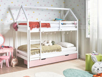 Letto a castello in legno di pino con cassetti bianchi e rosa 90 x 200 cm cameretta bambini