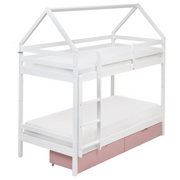 Letto a castello in legno di pino con cassetti bianchi e rosa 90 x 200 cm cameretta bambini
