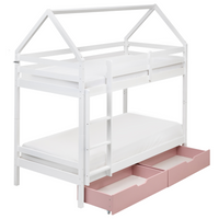Letto a castello in legno di pino con cassetti bianchi e rosa 90 x 200 cm cameretta bambini